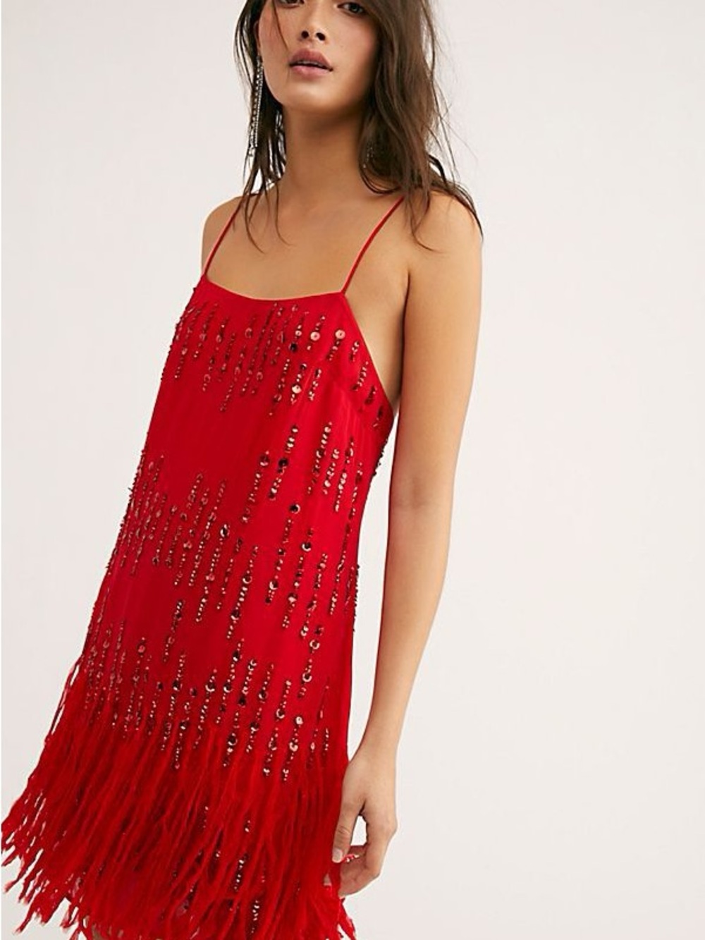 Free People Red Sequin Fringe Mini Dress